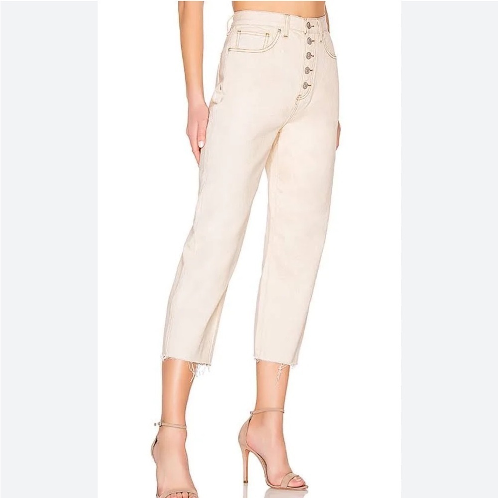 Free People Women’s 30 Cream High Waisted Button Fly Jeans Barrel Cropped Pants